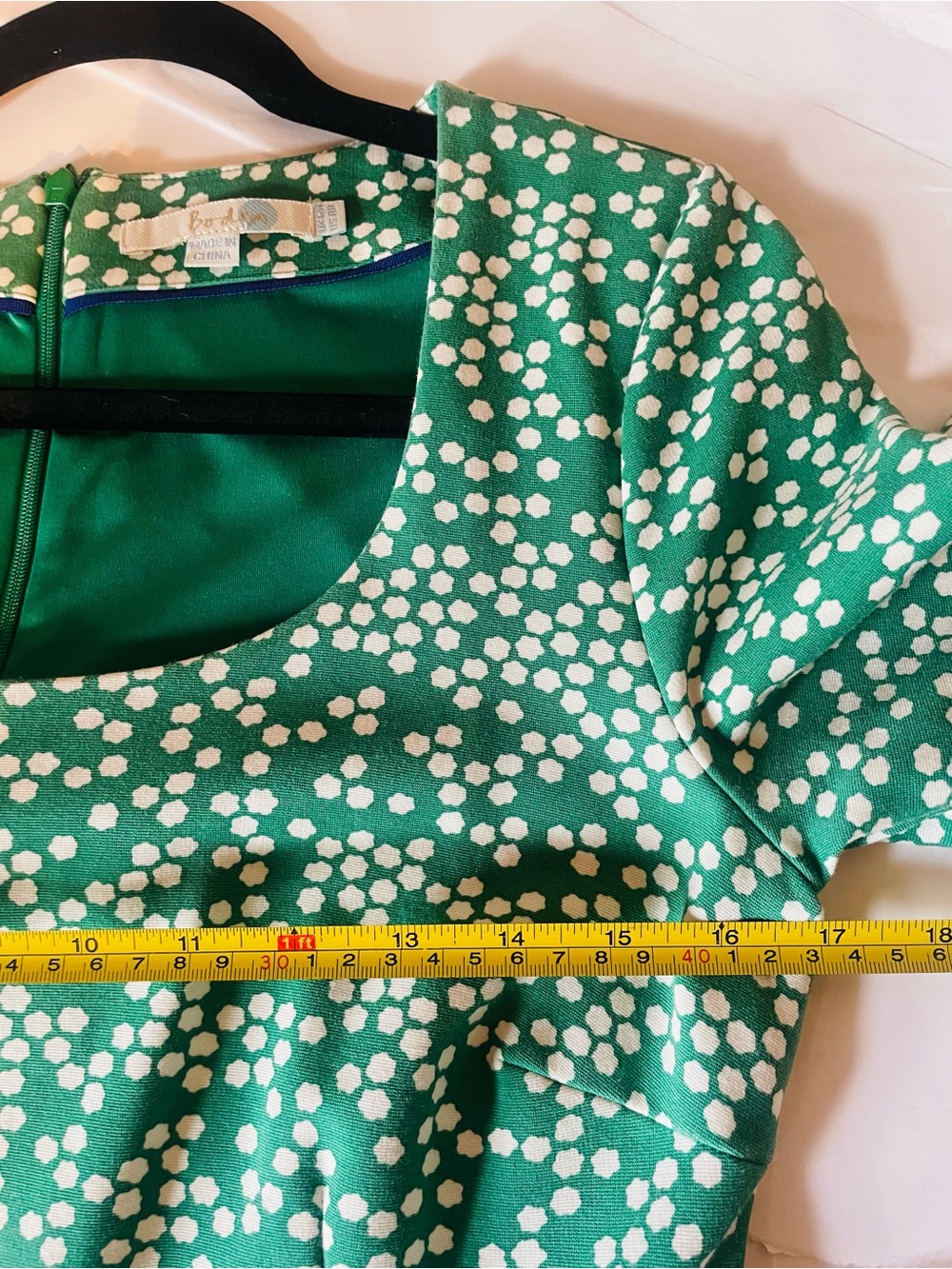 BODEN Julianna Ponte Dress 3/4 Sleeve Fit Flare US 8R Green White Midi Pockets - Picture 12 of 13